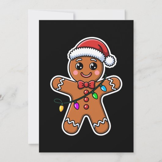 クリスマスのジンジャーブレッドマンのサンタ帽子のライト クリスマス 招待状 (正面)