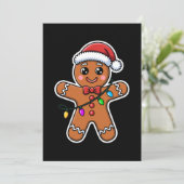 クリスマスのジンジャーブレッドマンのサンタ帽子のライト クリスマス 招待状 (スタンド正面)