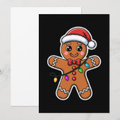 クリスマスのジンジャーブレッドマンのサンタ帽子のライト クリスマス 招待状 (正面/裏面)