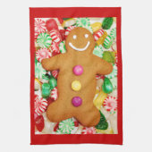 クリスマスのジンジャーブレッドマンのプリントタオル キッチンタオル (縦)
