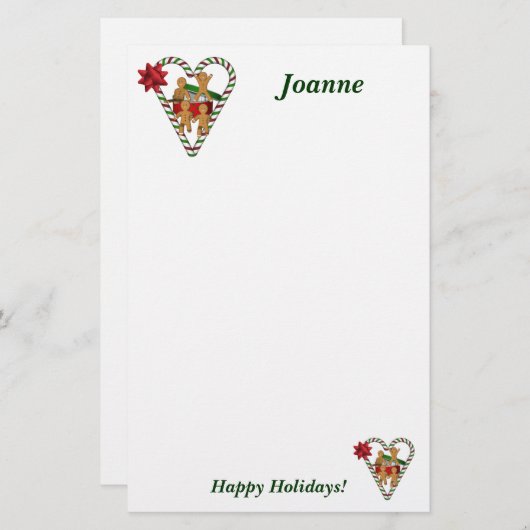 クリスマスのジンジャーブレッドマンの休日の文房具 便箋 (正面/裏面)