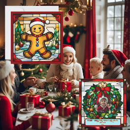 クリスマスのジンジャーブレッドマンステンドグラス風グリーティングカード