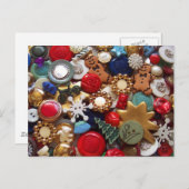 クリスマスのジンジャーブレッドマンボタン シーズンポストカード (正面/裏面)