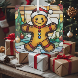 クリスマスのジンジャーブレッドマン擬似ステンドグラス ガラスオーナメント