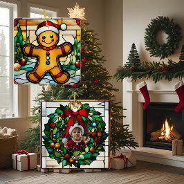 クリスマスのジンジャーブレッドマン擬似ステンドグラス セラミックオーナメント