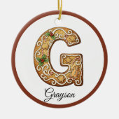 クリスマスのジンジャーブレッドレターGモノグラムをカスタマイズ セラミックオーナメント (正面)