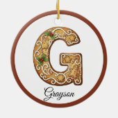 クリスマスのジンジャーブレッドレターGモノグラムをカスタマイズ セラミックオーナメント (裏面)