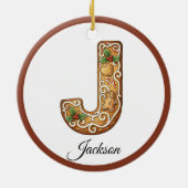 クリスマスのジンジャーブレッドレターJモノグラムをカスタマイズ セラミックオーナメント (裏面)