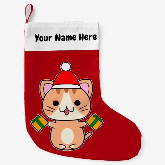 クリスマスのジンジャー・タビー猫 スモールクリスマスストッキング (正面)