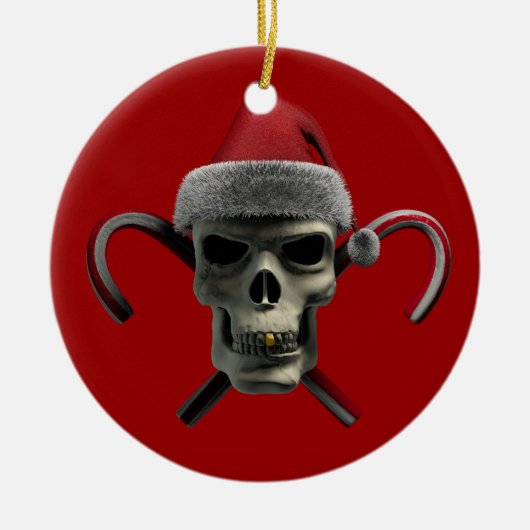 クリスマスのスカル セラミックオーナメント (正面)