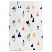 クリスマスのスキーヤーオンホワイト ミディアムペーパーバッグ (裏面)