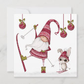 クリスマスのスキー旅行のノームとうさぎのクリスマスカード (正面)