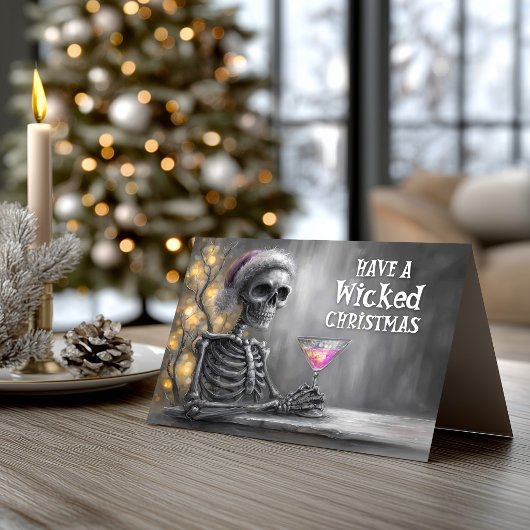 クリスマスのスケルトンとカクテル シーズンカード