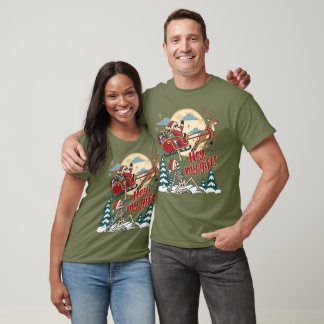 クリスマスのスケルトン サンタのそり トナカイ Tシャツ