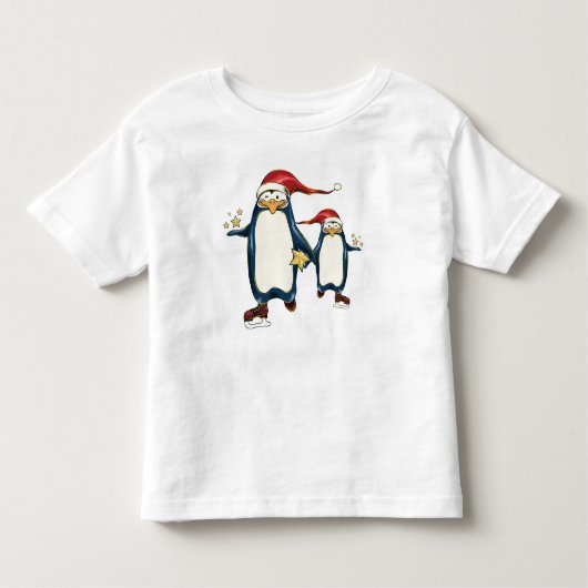 クリスマスのスケートで滑るのペンギン トドラーTシャツ (正面)