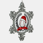 クリスマスのスタイルのサンタの帽子との野球 スノーフレークピューターオーナメント (左)