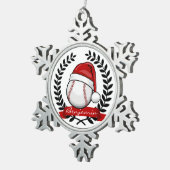 クリスマスのスタイルのサンタの帽子との野球 スノーフレークピューターオーナメント (右)