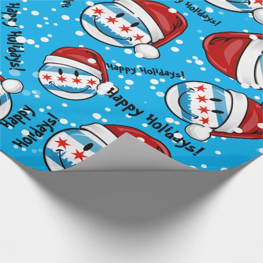 クリスマスのスタイルの微笑のシカゴの旗 ラッピングペーパー (角)