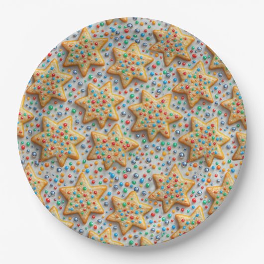 クリスマスのスターシュガークッキーに振りかけるクッキー ペーパープレート (正面)