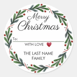 クリスマスのステッカーから緑と赤のリース ラウンドシール
