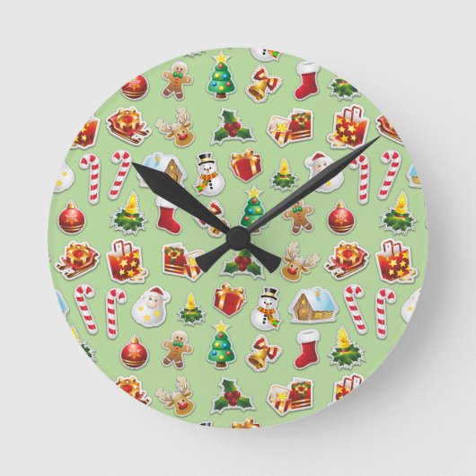クリスマスのステッカーのフェスティバルパターン ラウンド壁時計 (正面)