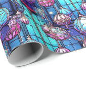 クリスマスのステンドグラスのバウブルパターン ラッピングペーパー (ロールコーナー)