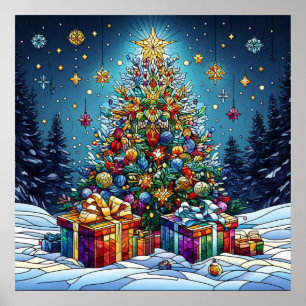 クリスマスのステンドグラスのポスター ポスター