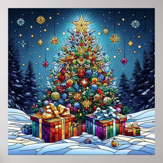 クリスマスのステンドグラスのポスター ポスター (正面)