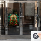 クリスマスのステンドグラスの窓にしがみつく ウィンドウサイン (オフィスドア)