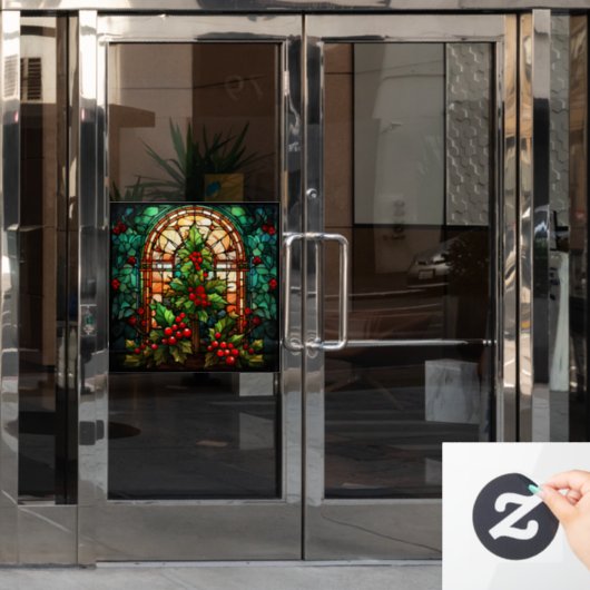 クリスマスのステンドグラスの窓にしがみつく ウィンドウサイン (オフィスドア)