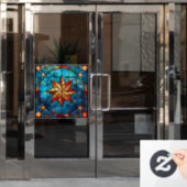 クリスマスのステンドグラスの窓にしがみつく ウィンドウサイン (オフィスドア)