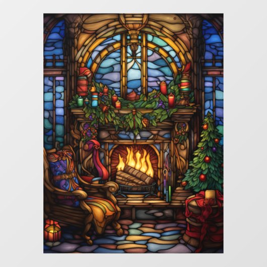 クリスマスのステンドグラスの窓にしがみつく ウィンドウサイン (シート)