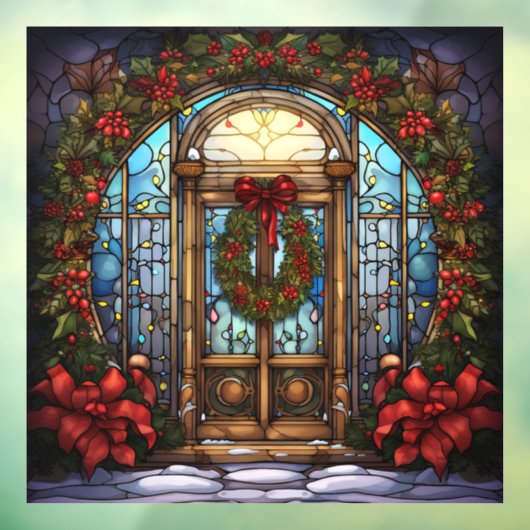 クリスマスのステンドグラスの窓にしがみつく ウィンドウサイン (シート3)