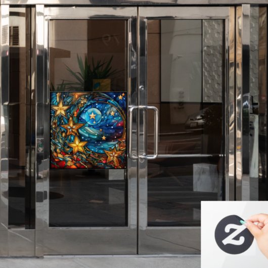 クリスマスのステンドグラスの窓にしがみつく ウィンドウサイン (オフィスドア)