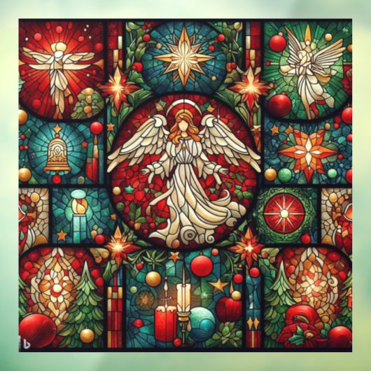 クリスマスのステンドグラスの窓にしがみつく ウィンドウサイン (シート3)