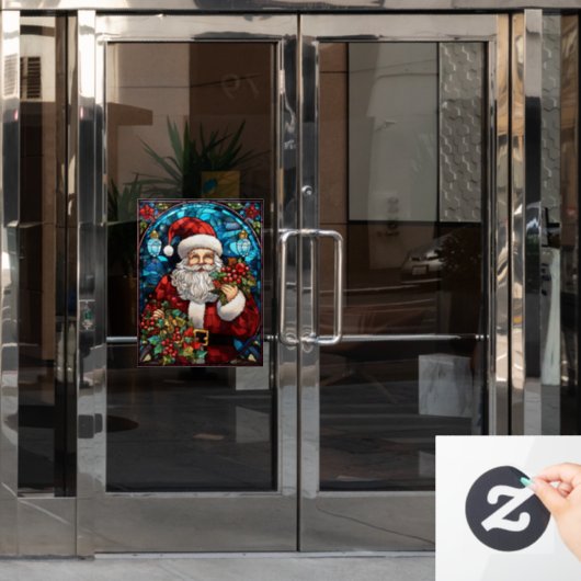 クリスマスのステンドグラスの窓にしがみつく ウィンドウサイン (オフィスドア)