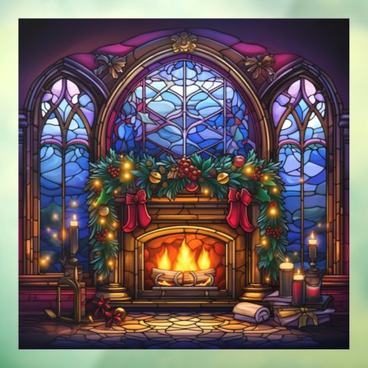 クリスマスのステンドグラスの窓にしがみつく ウィンドウサイン (シート3)