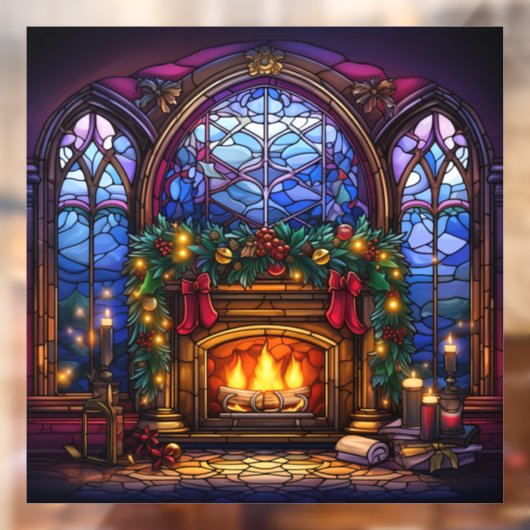 クリスマスのステンドグラスの窓にしがみつく ウィンドウサイン (シート2)