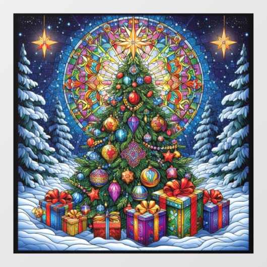 クリスマスのステンドグラスの窓にしがみつく ウィンドウサイン (シート)