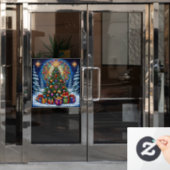 クリスマスのステンドグラスの窓にしがみつく ウィンドウサイン (オフィスドア)