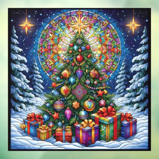 クリスマスのステンドグラスの窓にしがみつく ウィンドウサイン (シート3)