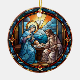 クリスマスのステンドグラス出生シーン セラミックオーナメント