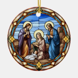 クリスマスのステンドグラス出生シーン セラミックオーナメント