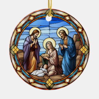 クリスマスのステンドグラス出生シーン セラミックオーナメント
