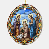 クリスマスのステンドグラス出生シーン セラミックオーナメント (左)
