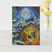 「クリスマスのステンドグラス窓の水彩画」 カード (黄色い花)