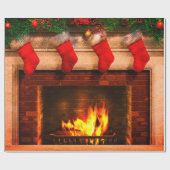 クリスマスのストッキングおよび暖炉の包装紙 ラッピングペーパー (フラット)