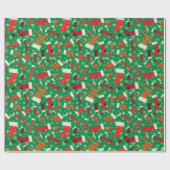 クリスマスのストッキングおよび雪片パターン ラッピングペーパー (フラット)