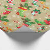クリスマスのストッキングとおもちゃは ラッピングペーパー (角)