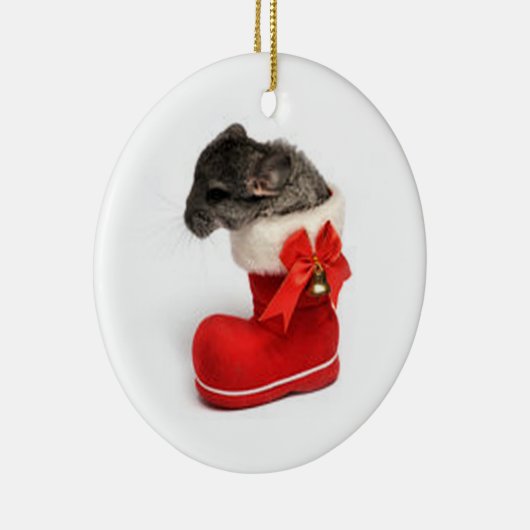 クリスマスのストッキングのかわいいチンチラ セラミックオーナメント (右)